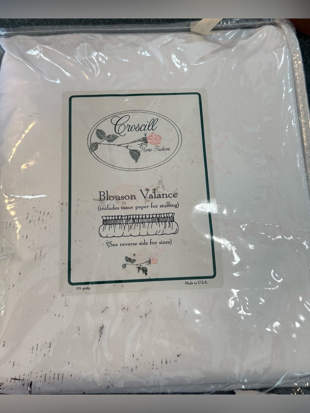 Croscill white Blouson Valance bv 1010-84” wide by 15” deep. New in packaging